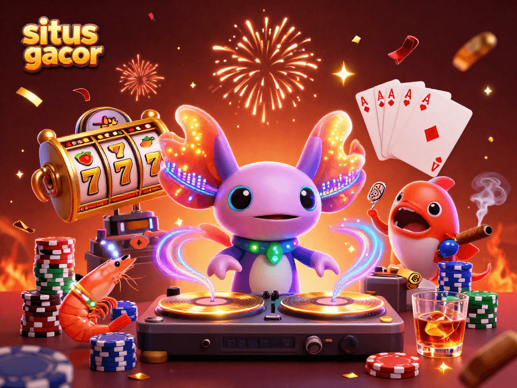 Experience the thrill of situs slot gacor with a vibrant 3D casino scene highlighting excitement and gaming elements.