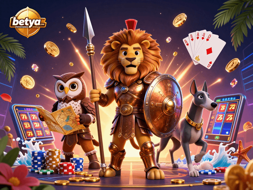 Engage in betya.com motorsport betting with a vibrant 3D scene featuring dynamic characters and enticing gaming elements.