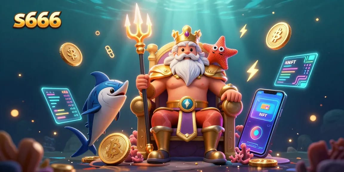 Experience thrilling gaming at s666 with Neptune and rich crypto elements illustrating excitement.