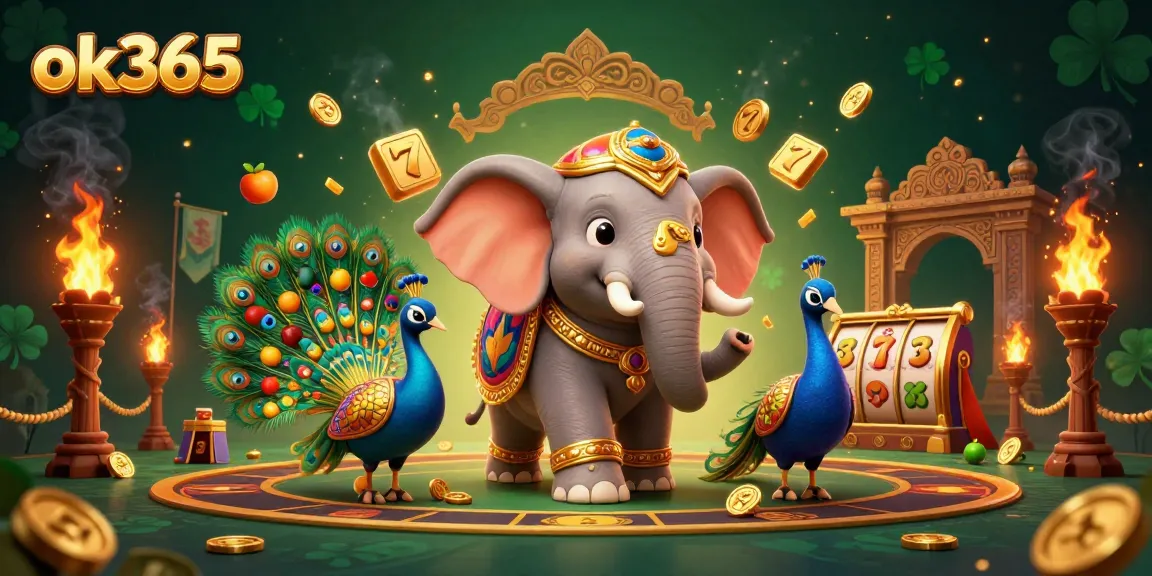 Spin the reels at ok365 with vibrant 3D visuals featuring a Diwali-themed elephant and peacock!