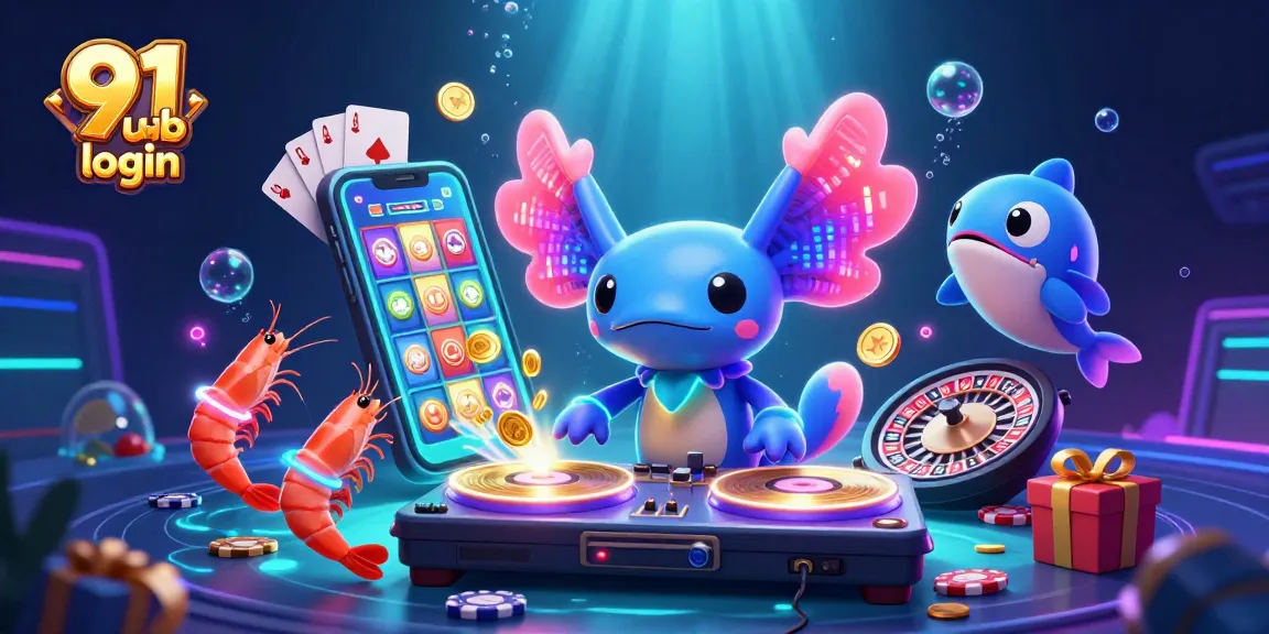 Engage in 91 club login excitement with vibrant 3D characters, slot games, and dynamic casino elements.
