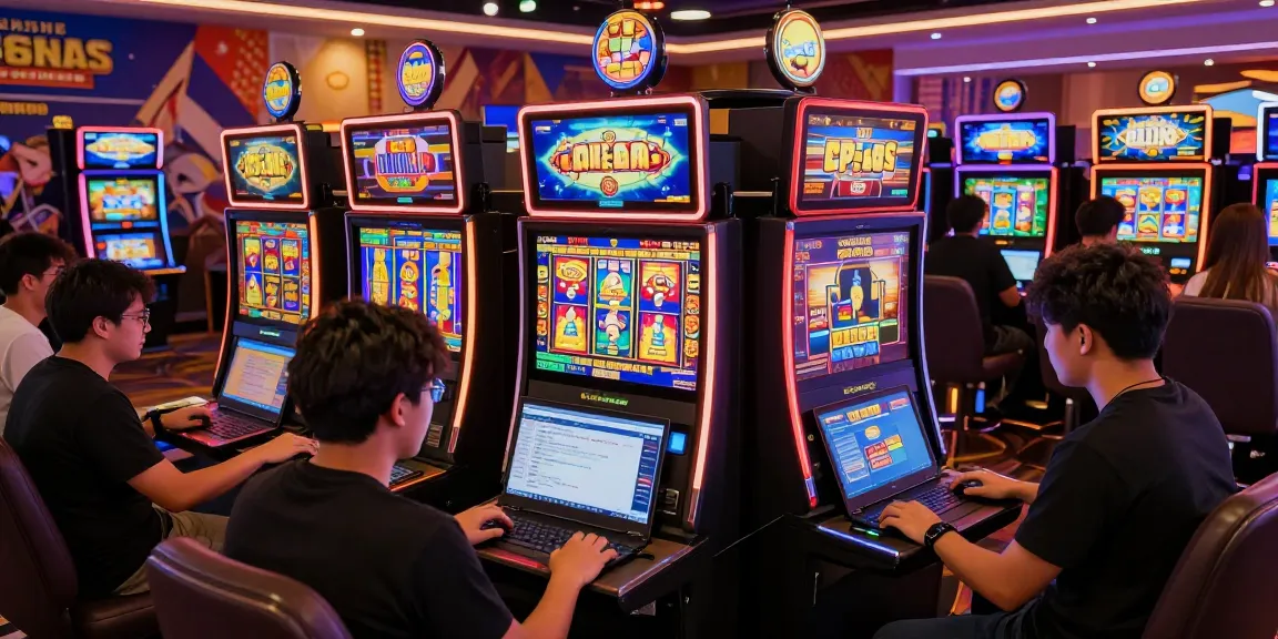 Engaged players enjoying slot online terpercaya in a vibrant virtual casino setting.