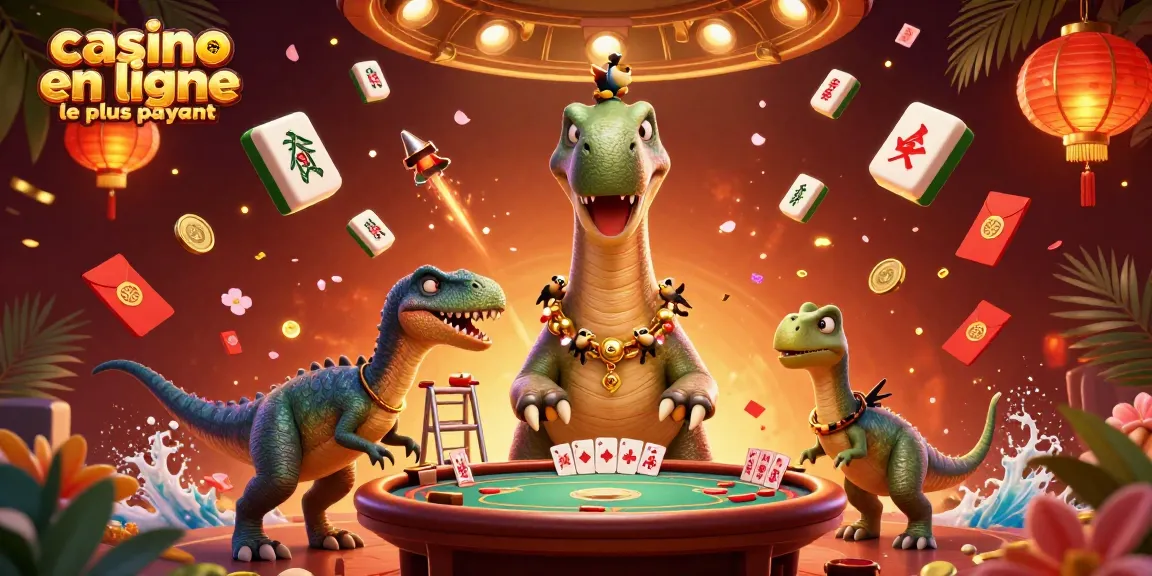 Visualisez le casino en ligne le plus payant avec un brontosaurus cartoon interagissant dans un décor riche et dynamique.