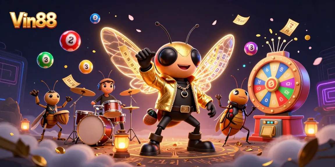 Experience an engaging lottery scene with Vin88 featuring dynamic characters and colorful elements.