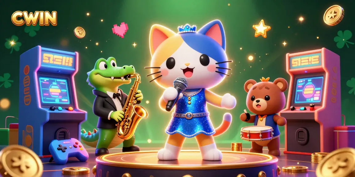 Join the fun with CWIN's vibrant casino scene featuring entertaining characters and gaming action!