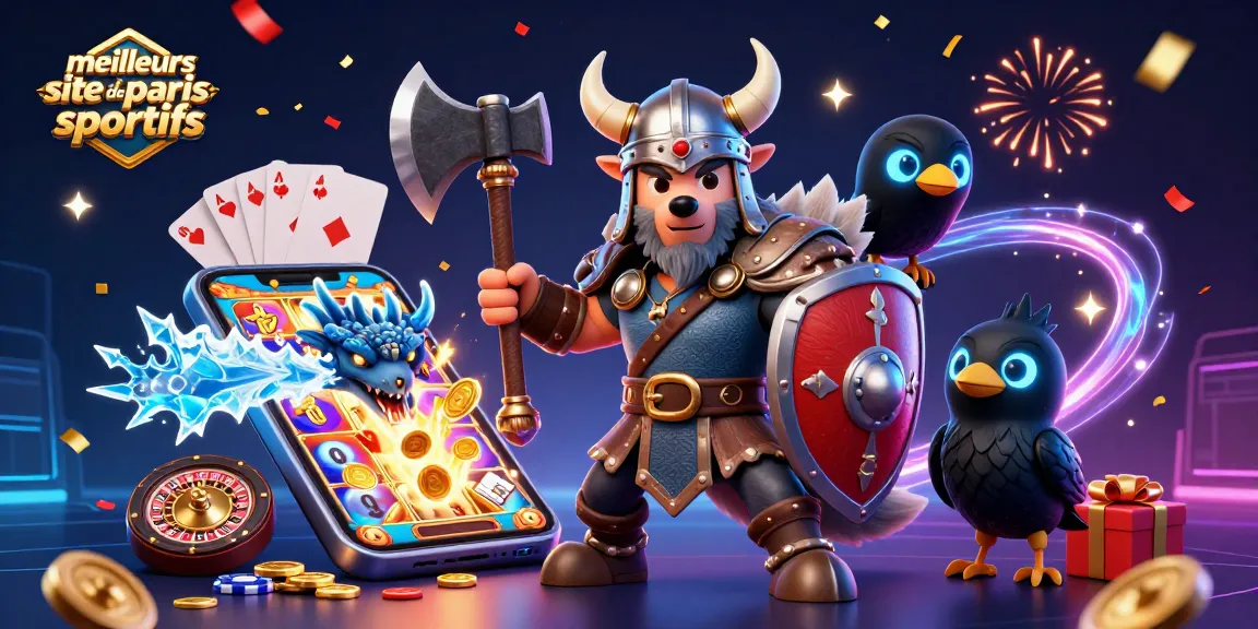 Visualisez les meilleurs sites de paris sportifs avec un guerrier viking et un dragon au milieu des jeux d'argent.