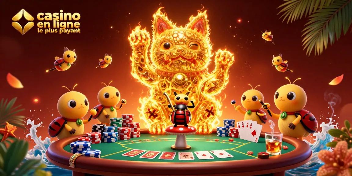 Découvrez l'univers du casino en ligne le plus payant avec un chat chanceux animé dans une scène colorée.