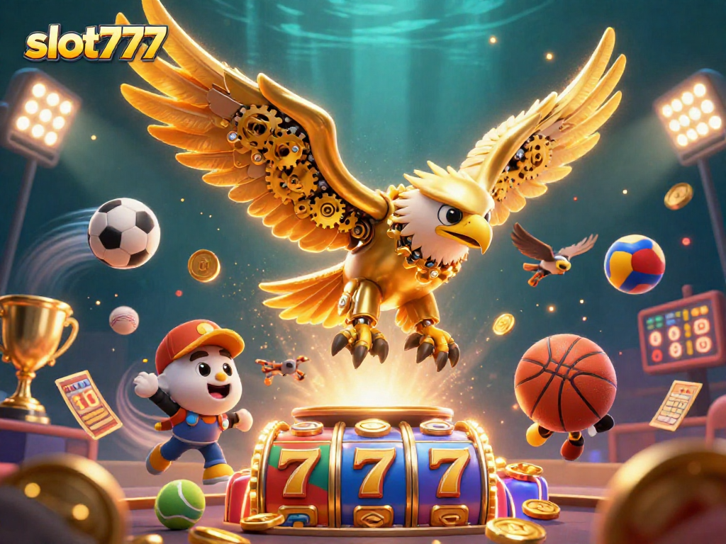 Experience thrilling slot777 gameplay with vibrant visuals of slot reels and golden eagle in action.