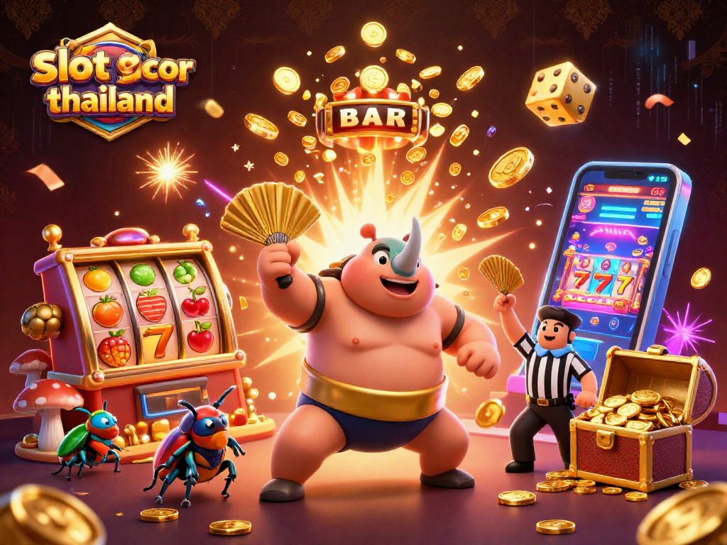 Engage in slot gacor thailand with a dynamic scene depicting a sumo beetle champion and spectacular casino elements.