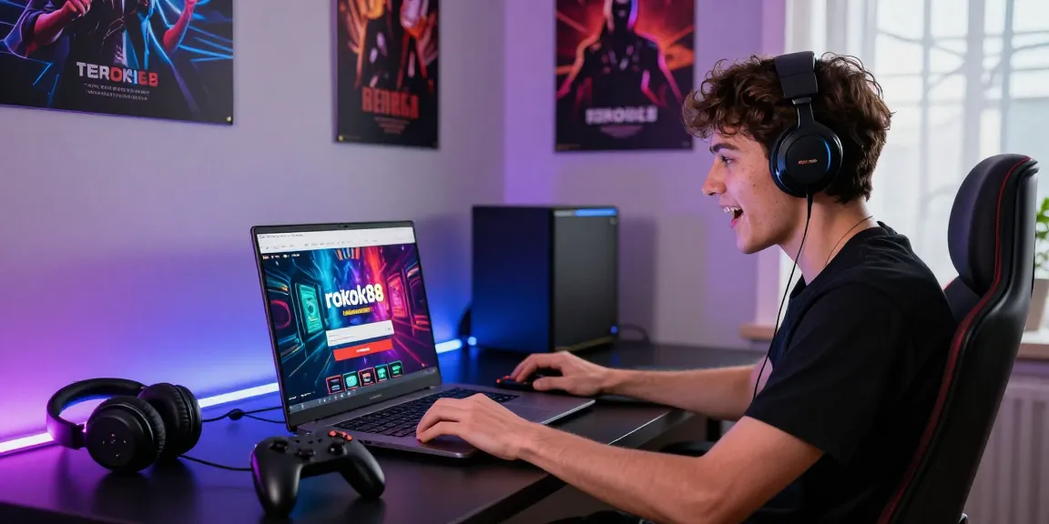 Engaging scene of user at rokok88 login interface in modern gaming setup