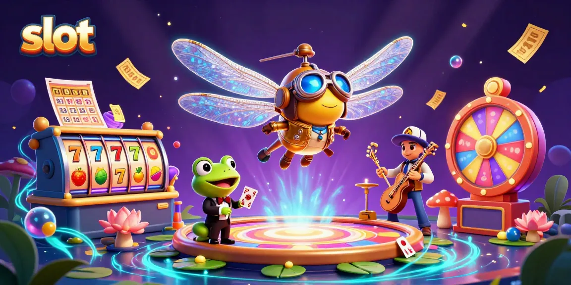 Menangkan slot dengan ilustrasi kasino 3D menampilkan karakter ceria dan simbol keberuntungan.