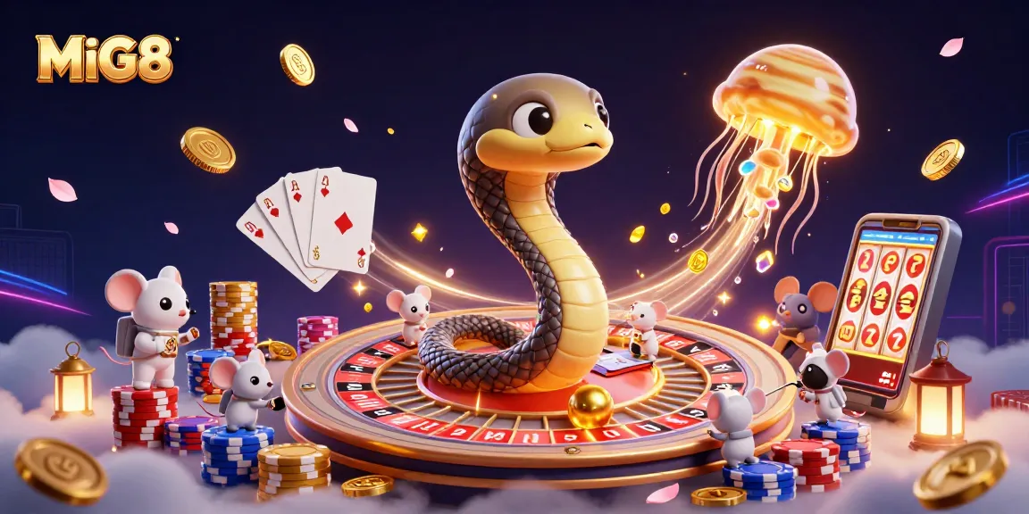 MIG8 players enjoying bets on a cosmic roulette wheel with vibrant casino elements.