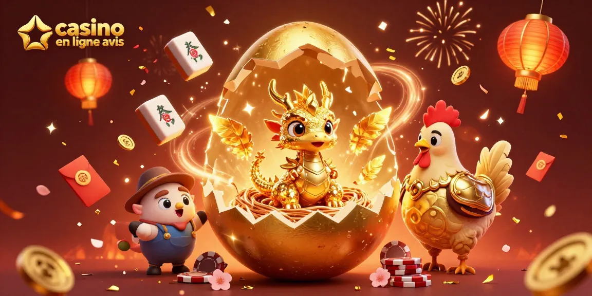 Revue détaillée de casino en ligne avis avec un dragon doré, jetons de poker et lanternes chinoises.