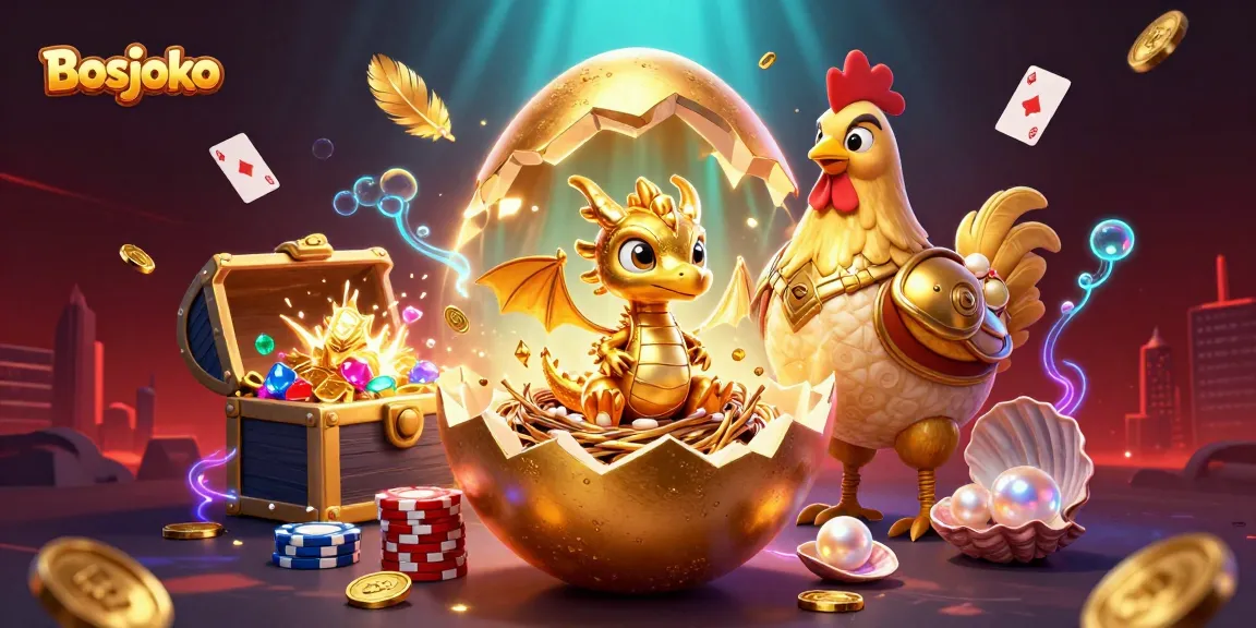 Join the fun at Bosjoko as a golden dragon emerges from a poker chip nest, showcasing thrilling casino gameplay elements.