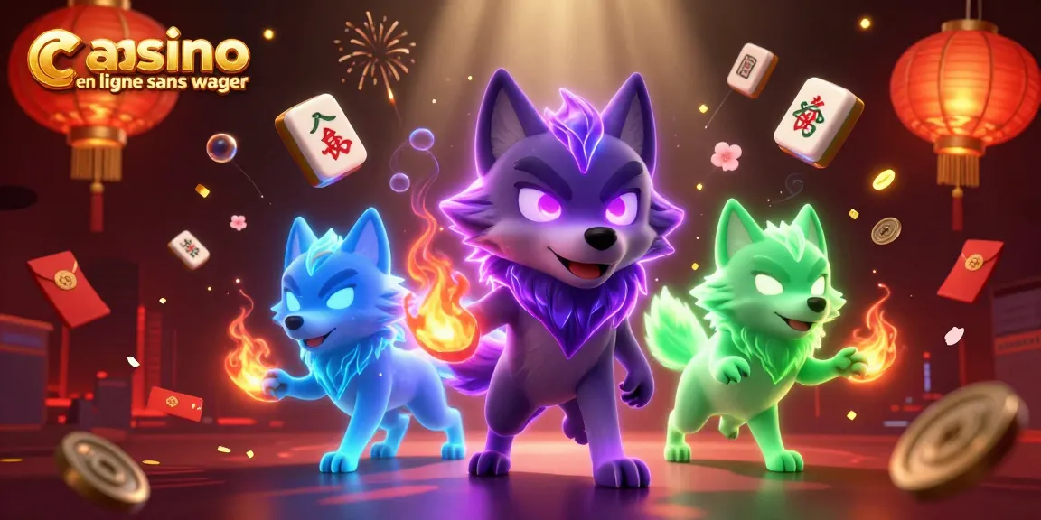 Illustration dynamique d'un casino en ligne sans wager avec des loups fantomatiques et des éléments de jeu