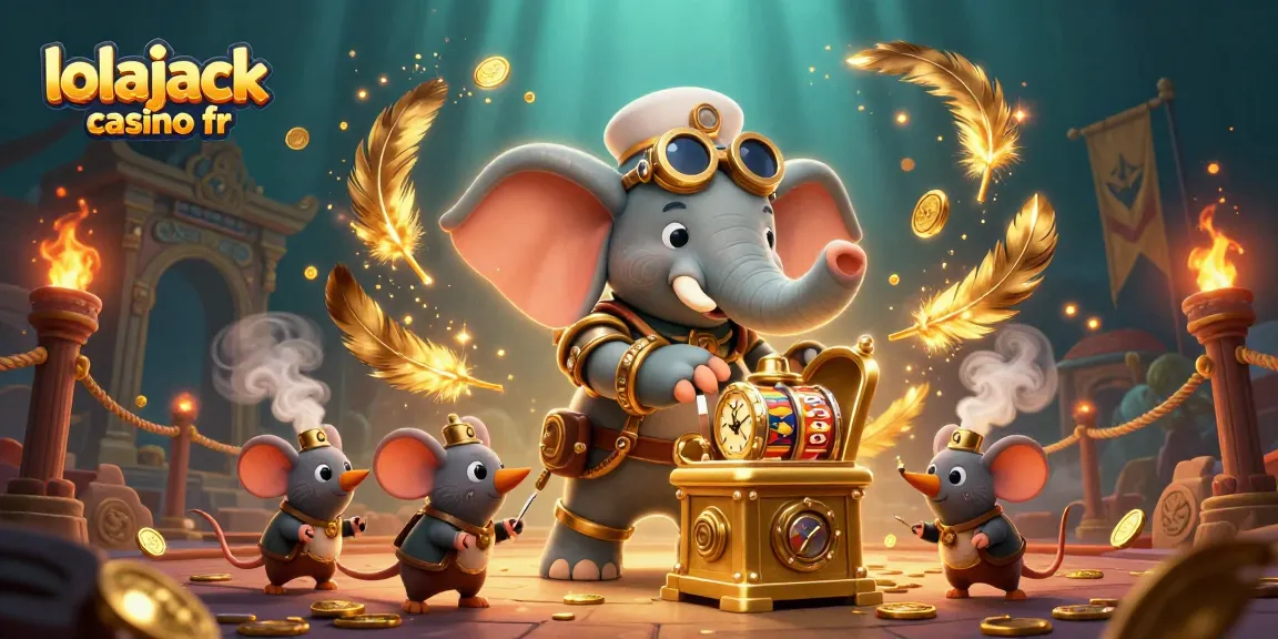Jouez avec le monde dynamique de lolajack casino fr, illustré par un éléphant steampunk et des machines à sous.