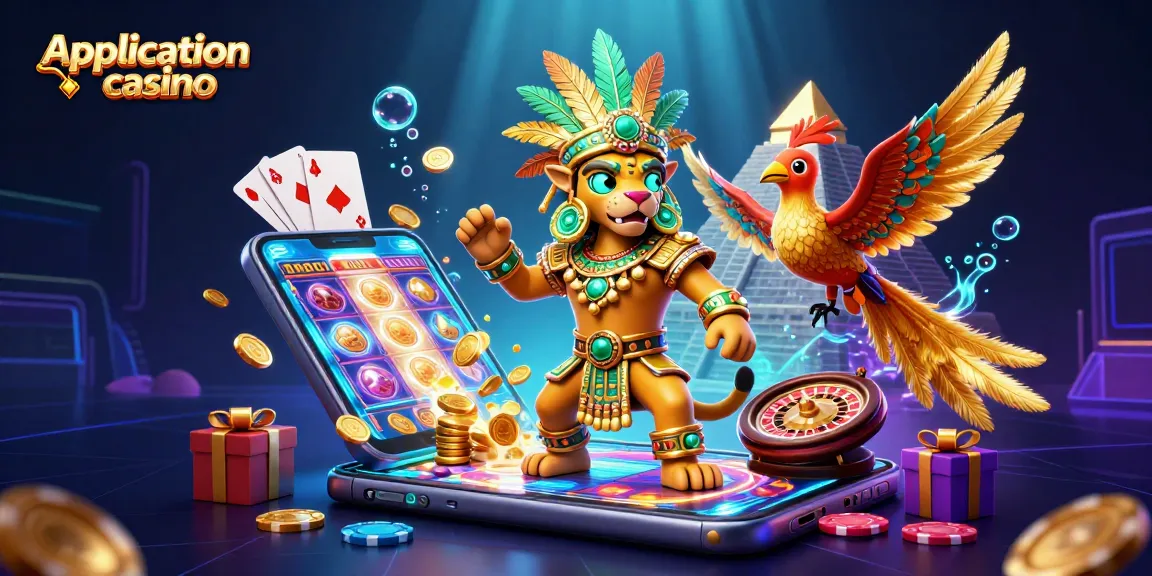 Lancez des jeux à travers l'application casino, avec un prêtre jaguar et un oiseau quetzal dans un décor riche.