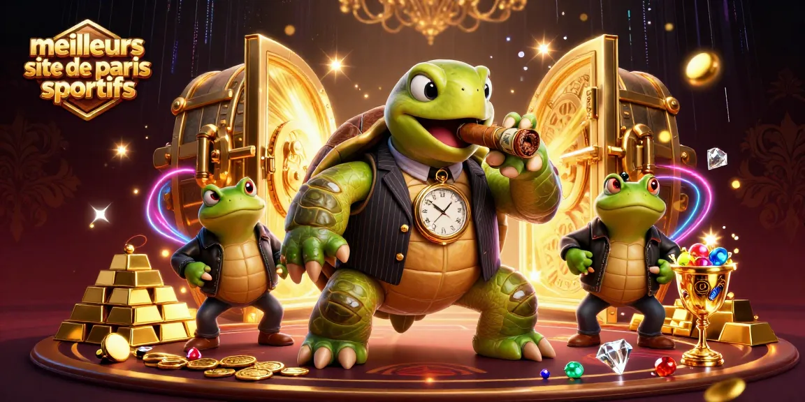 Illustration 3D amusante mettant en avant les meilleurs sites de paris sportifs avec une tortue en costume.