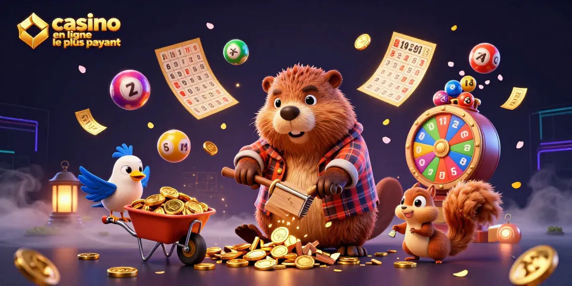 Faites le plein de gains avec le casino en ligne le plus payant, une scène dynamique pleine de pièces d'or et de jeux de loterie.