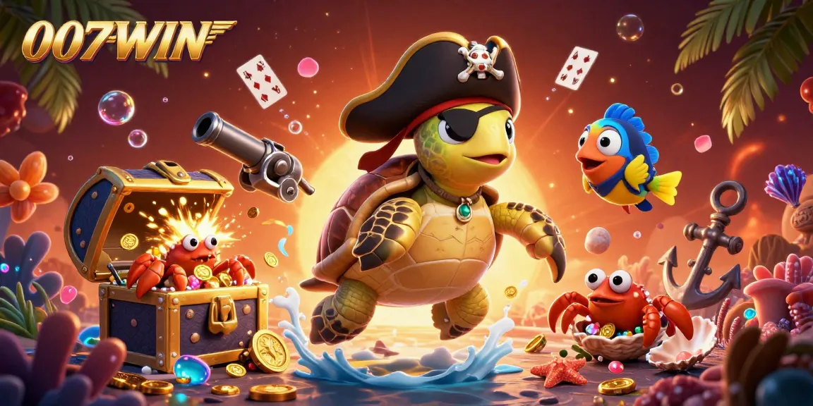 Play and win at 007WIN with pirate-themed treasure underwater, showcasing exciting casino elements.
