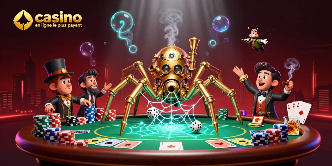 Expérimentez le casino en ligne le plus payant en captivant une scène dynamique avec une araignée steampunk.