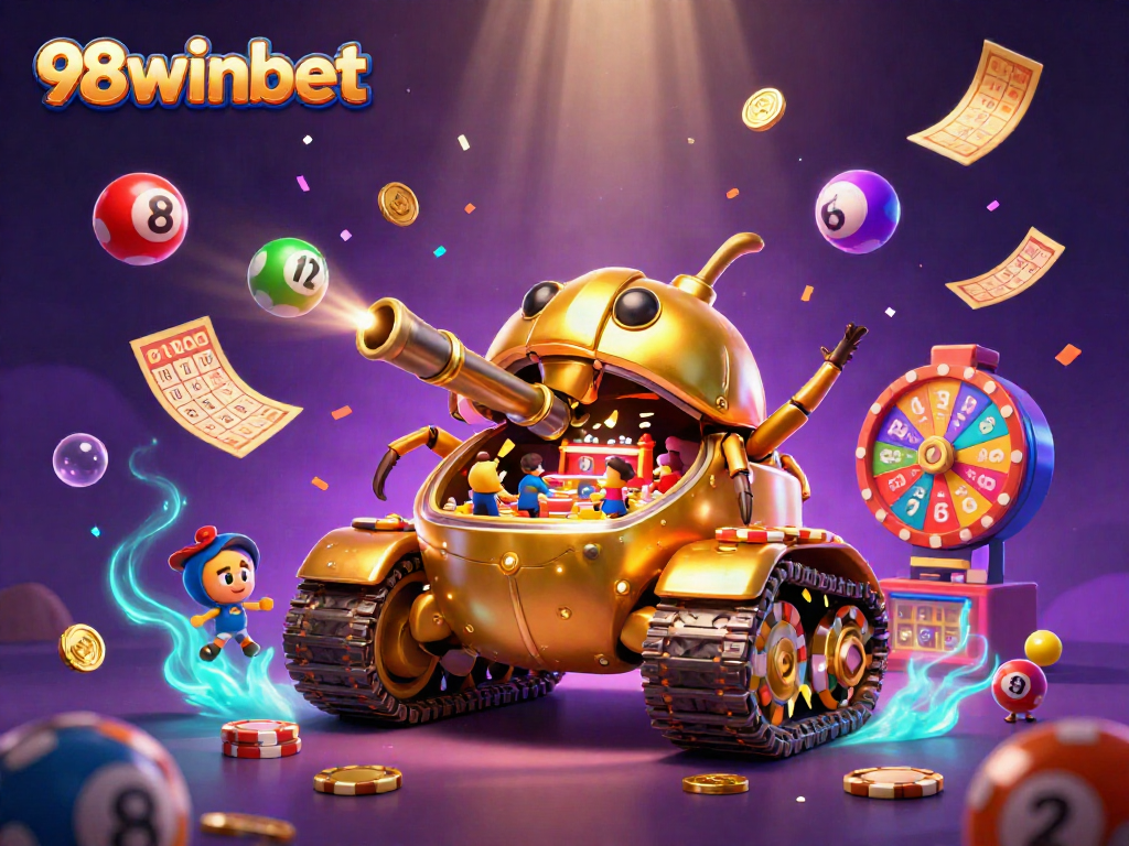 Experience the excitement of 98winbet with a vibrant casino scene filled with colorful gaming elements.