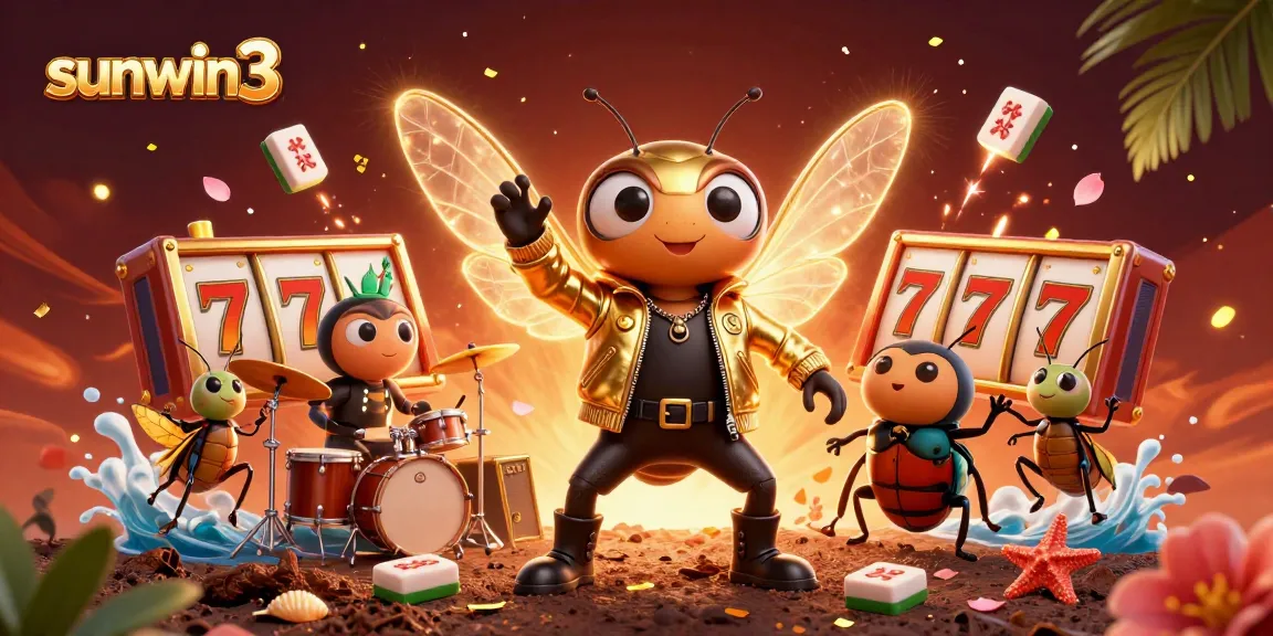 Spin the reels with sunwin3 in a vibrant 3D casino scene featuring dynamic characters and festive elements.
