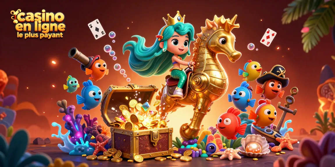 Illustration représentant le casino en ligne le plus payant avec une sirène et des éléments de jeu sous-marins.