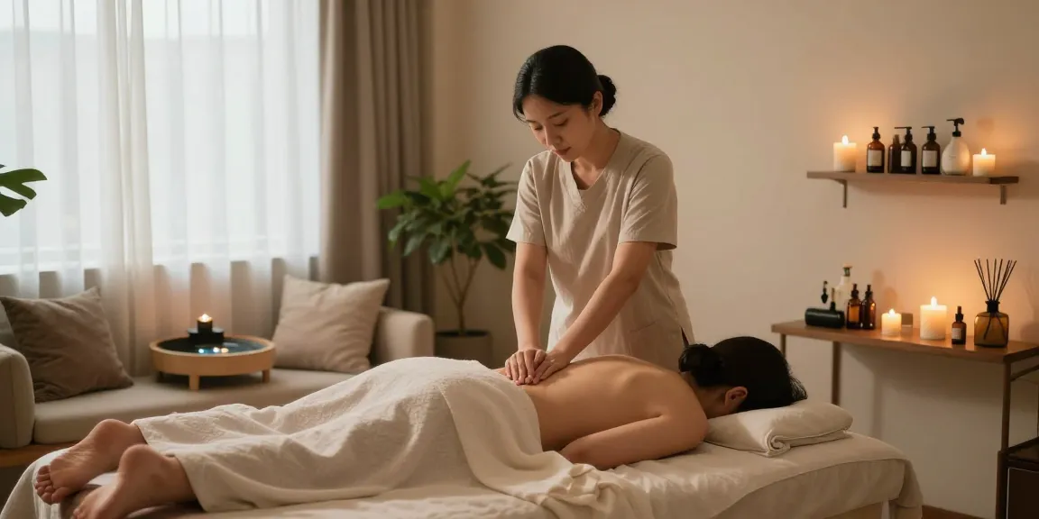 Client enjoying a soothing 강서구출장안마 in a calming massage therapy studio.