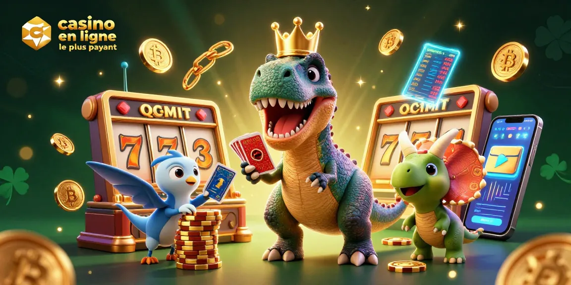 Jouer au casino en ligne le plus payant avec un T-Rex mignon, assistant et jetons dorés.