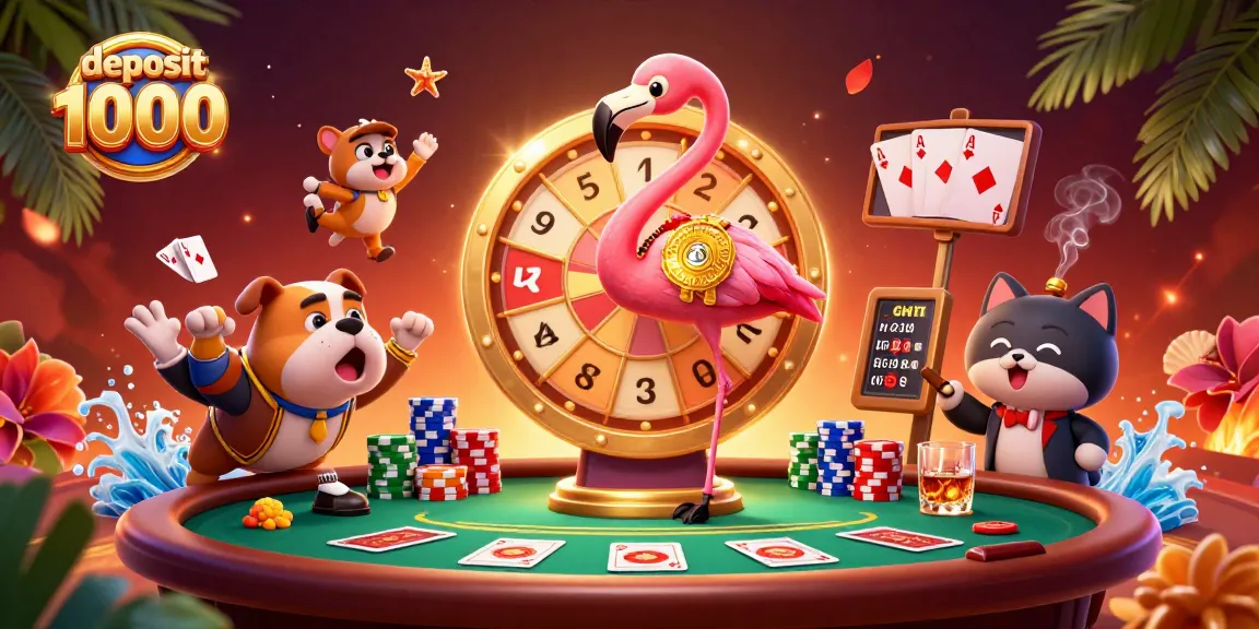 Join the excitement of deposit 1000 with a vibrant casino scene filled with winning prizes and dynamic characters.