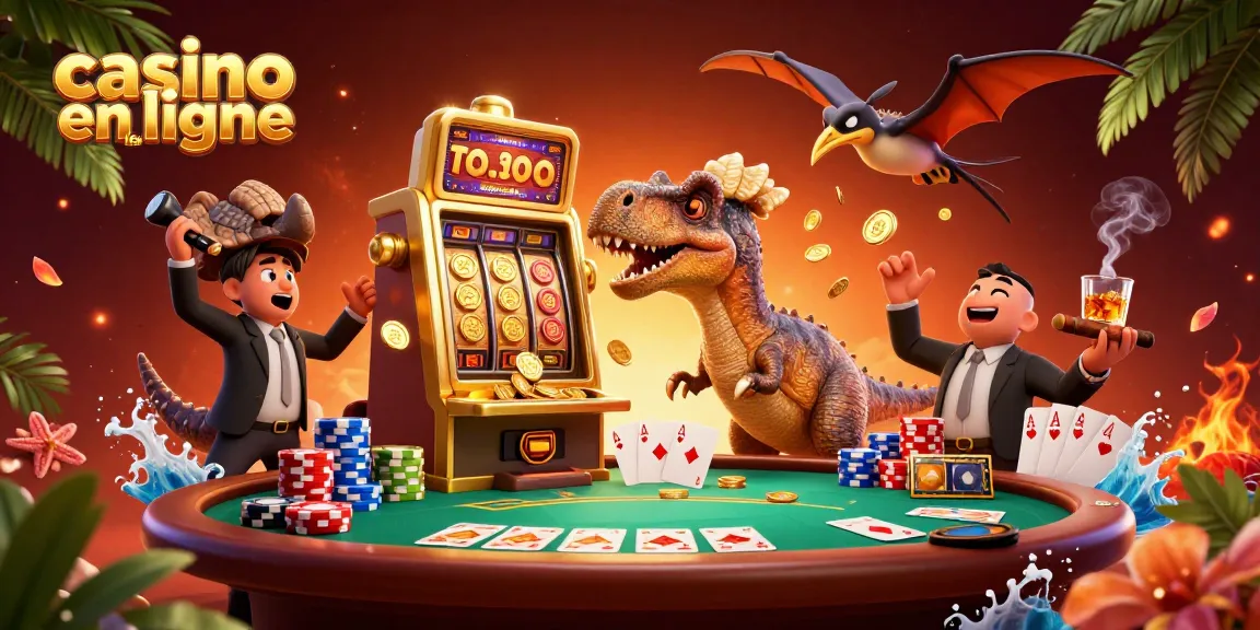 Le casino en ligne le plus payant avec un pachycephalosaurus frappant une machine à sous dorée, entouré de jetons de poker et de pièces d'or.