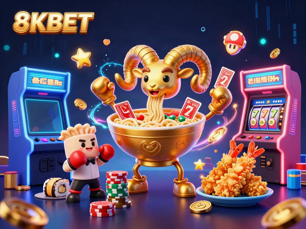 Experience the excitement of 8KBET with a dynamic illustration of a whimsical casino scene featuring playful characters and vibrant elements.