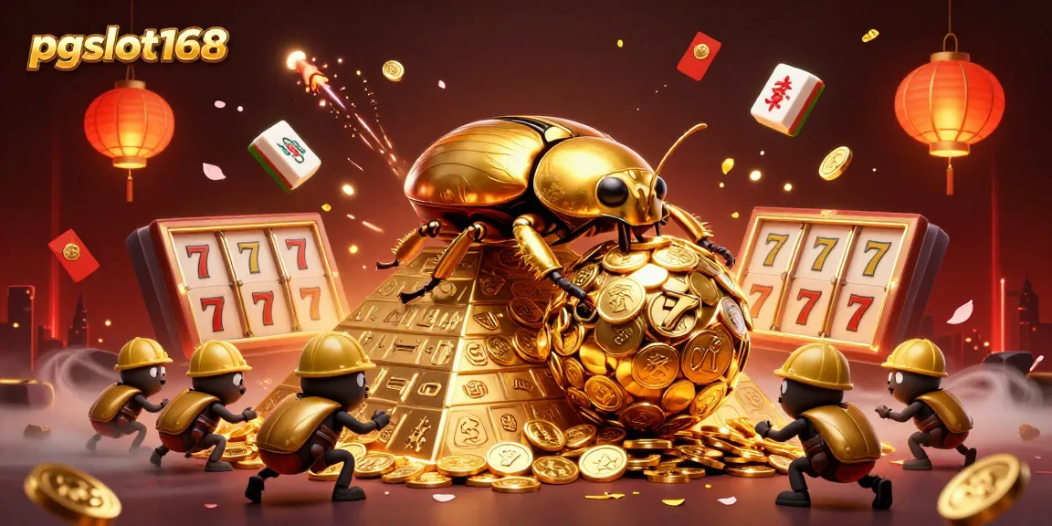 Experience the excitement of pgslot168 with a dazzling golden beetle scene filled with casino elements.