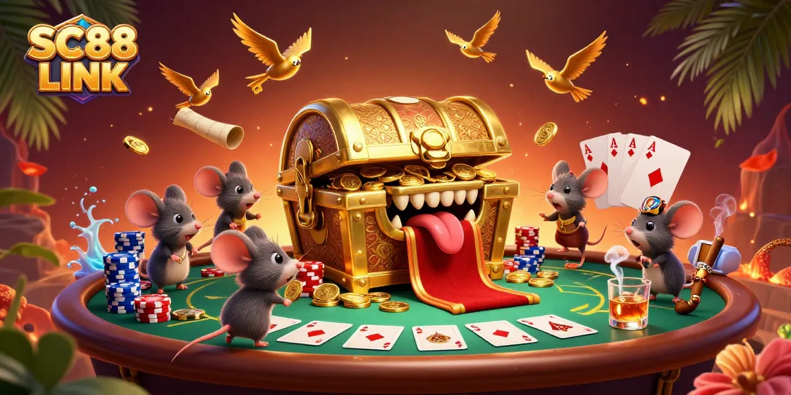 Engage with the SC88 LINK casino illustration showcasing a vibrant poker scene filled with dynamic gaming elements.