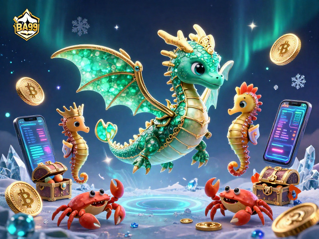 Experience the excitement of BA99 with vibrant treasures and dynamic elements in this casino-themed illustration.