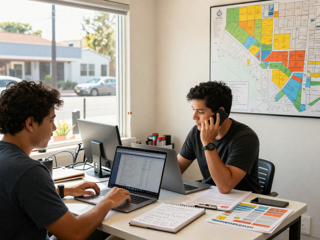 High-energy teamwork focused on contractor lead generation in local market.