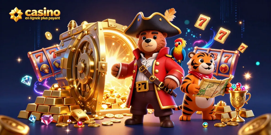 Illustration avec un ours pirate et un tigre, symbolisant le casino en ligne le plus payant.