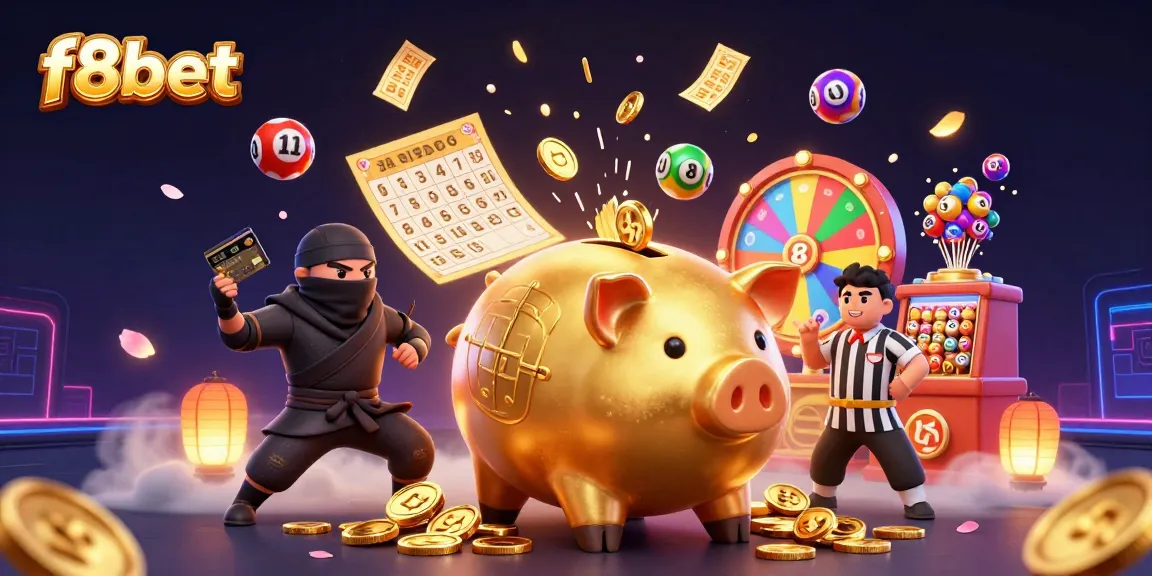 Engage with f8bet's exciting winning excitement in a vibrant 3D casino scene featuring dynamic game elements.