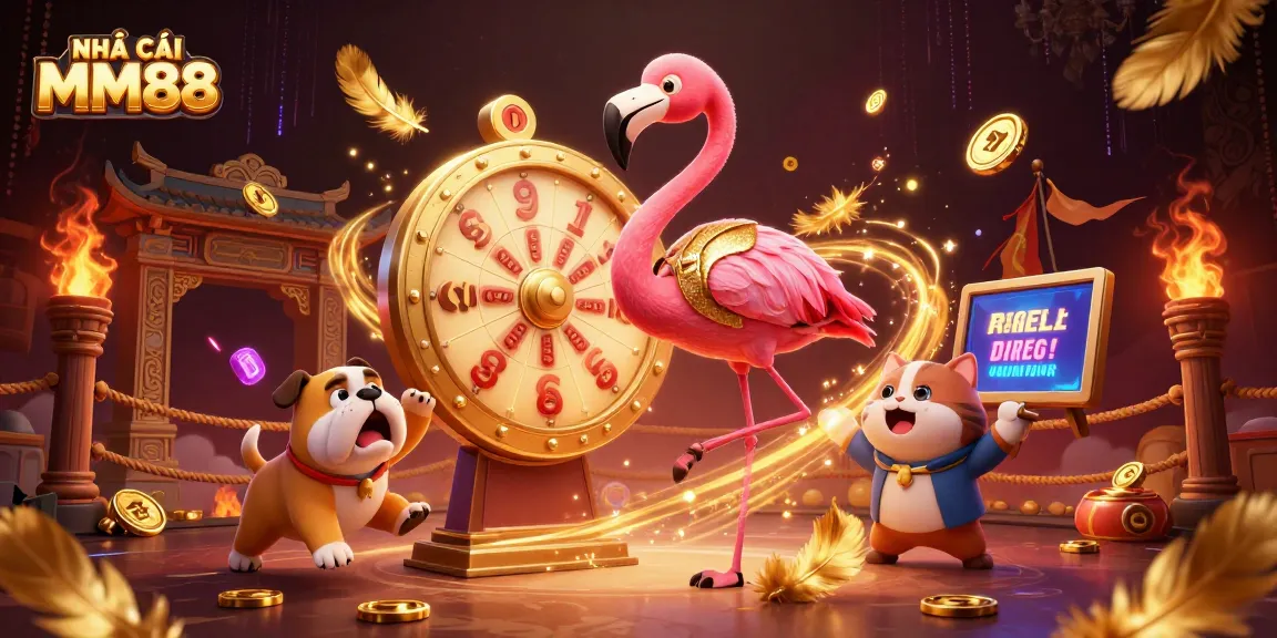 Experience the excitement of NHÀ CÁI MM88 with a vibrant casino scene featuring engaging characters and dynamic game elements.