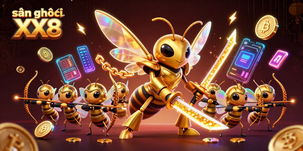 Experience the vibrant and dynamic sân chơi XX8 with 3D golden hornet and exciting gaming elements.
