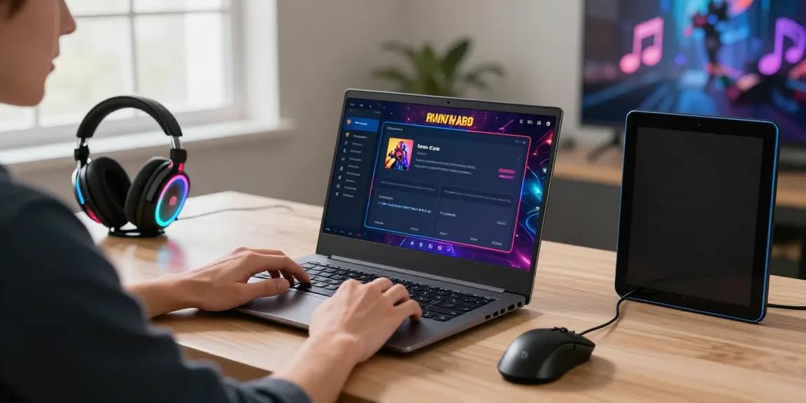 Experience the thrill of rokok88 rtp in a vibrant gaming setup with a modern laptop and immersive accessories.