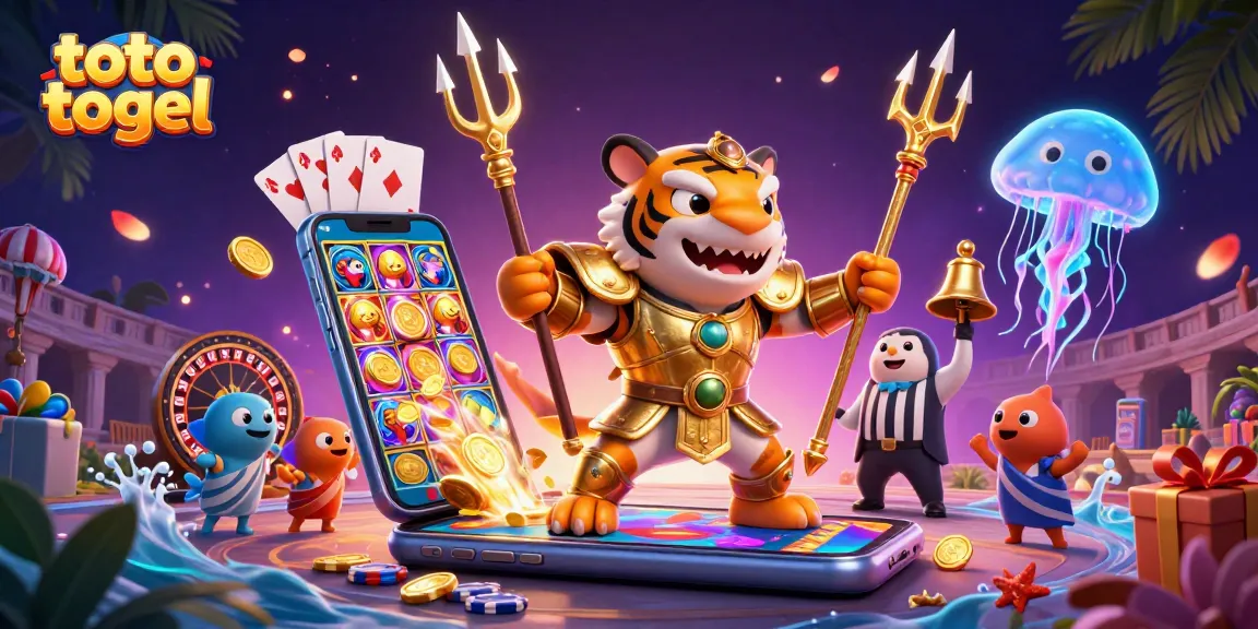 Experience thrilling toto togel action with a cartoon tiger shark in a dynamic underwater casino scene.
