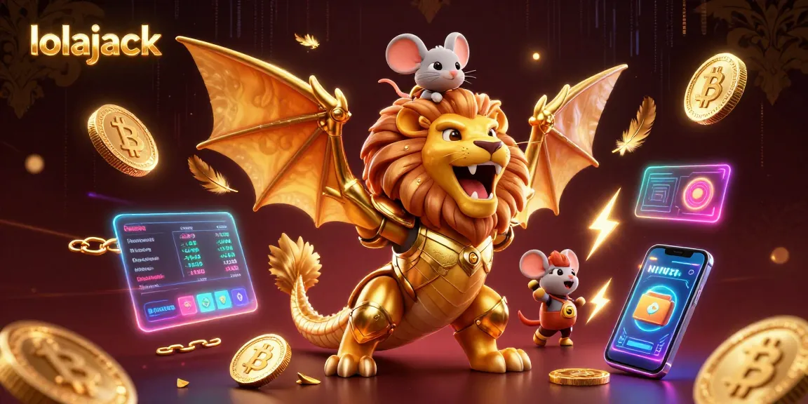 Experience lolajack's thrilling adventure with a golden chimera and crypto elements in a vibrant casino scene.