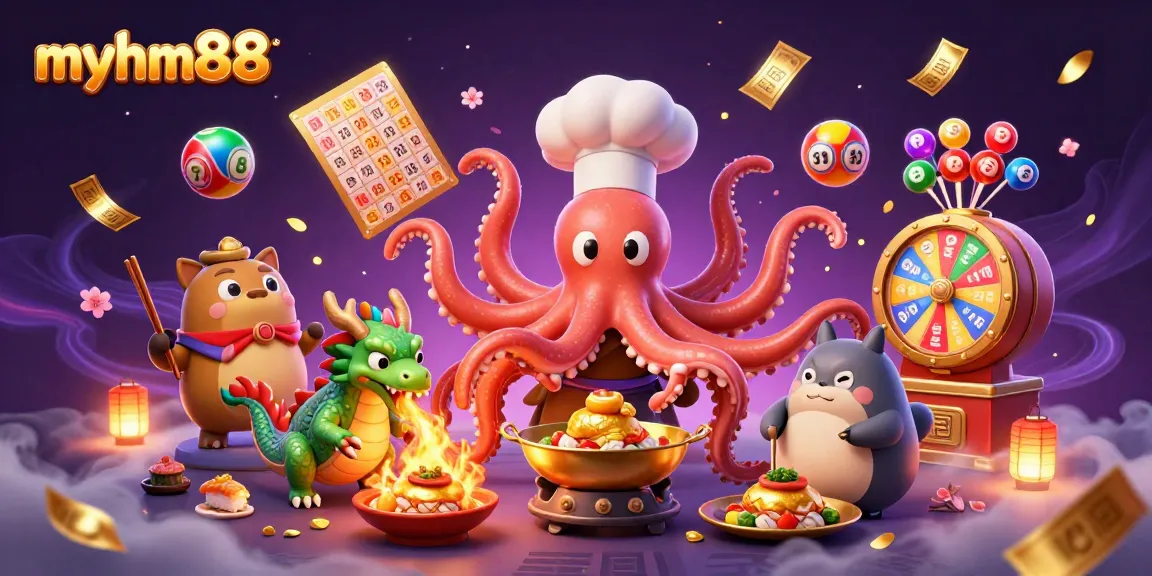 Engage with myhm88's vibrant online casino experience featuring dynamic lottery elements and lively characters.