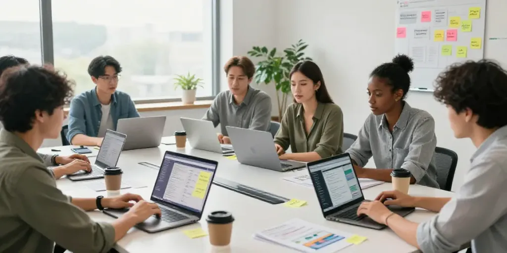 AI content creation for local businesses team collaborating in a bright workspace