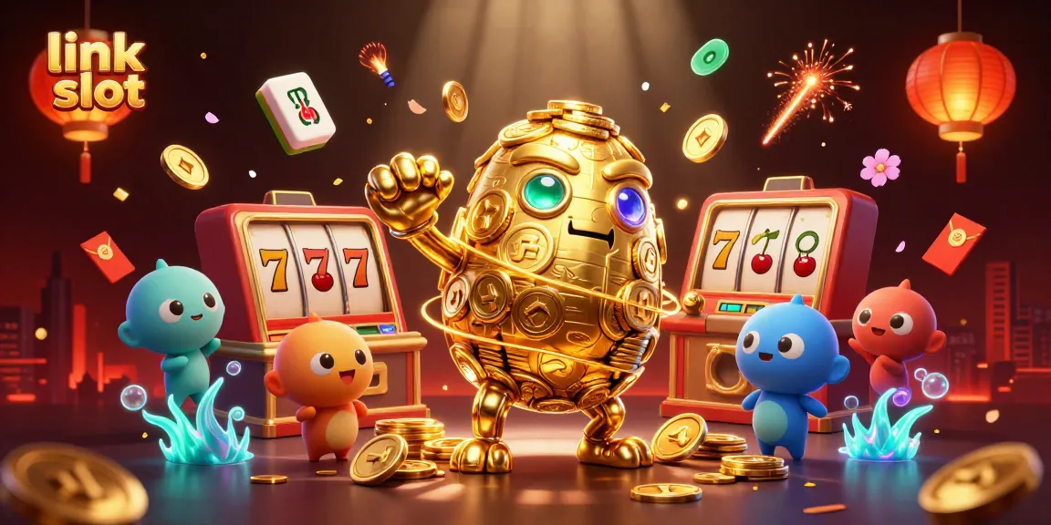 Engage with exciting link slot gaming featuring a golden golem and vibrant casino symbols.