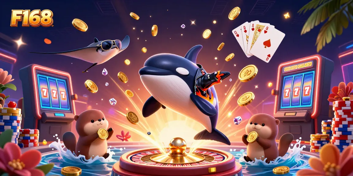Join the thrilling world of F168 with vibrant characters and casino excitement, capturing joy in a vibrant illustration.