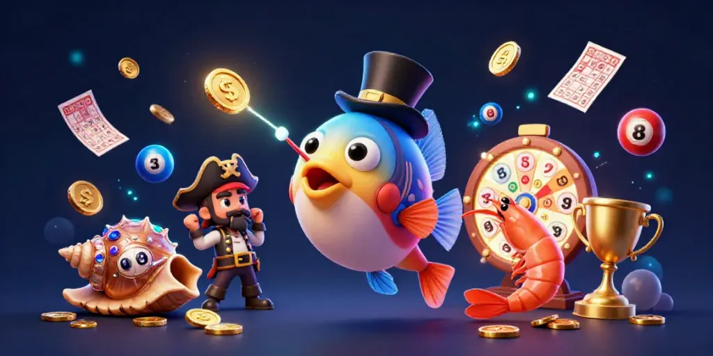 Mencoba keberuntungan bingoslot dengan bola bingo terbang dan karakter laut berwarna cerah.
