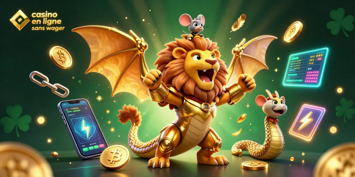 Profitez des jeux de casino en ligne sans wager avec une créature chimère éblouissante et des pièces de crypto-monnaie.
